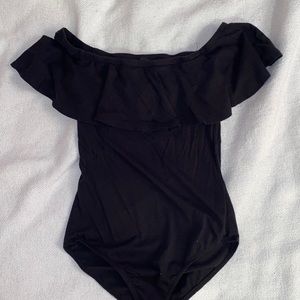 Bloomingdale’s Aqua Black Off the Shoulder Top